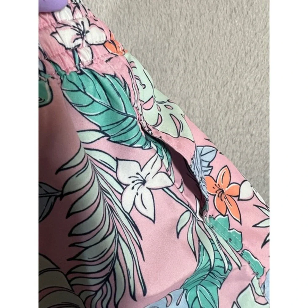 Quince Toddler Pink Tropical Floral‎ Mesh Lined Swim Trunks 12-18M